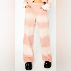 Momokrom Pink Tones Tie Dye Mid Rise Baggy Wide Leg Jeans